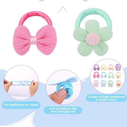 Toddler Girls Hair Ties, 24PCS Baby Flower Bows Hair Tie Cute Elastic Scrunchies, Seamless Ponytail Holders, Little Girls Hair Accessories for Thick Hair, Candy Colors — view 2