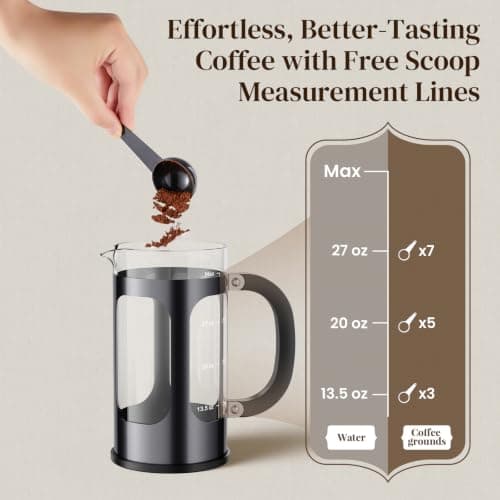 Veken French Press Coffee Maker, No Plastic Touching Cafe,34oz 1 L Cafetera — view 8