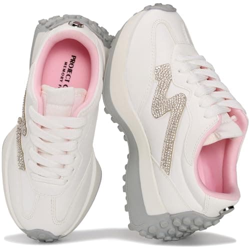 Project Cloud Kid Shoes for Girls - Girls Sneakers with Breathable Upper, Lightweight Design, Memory Foam Insole & Non-Slip Outsole (Lecco_K,WHITCOMBO,2)