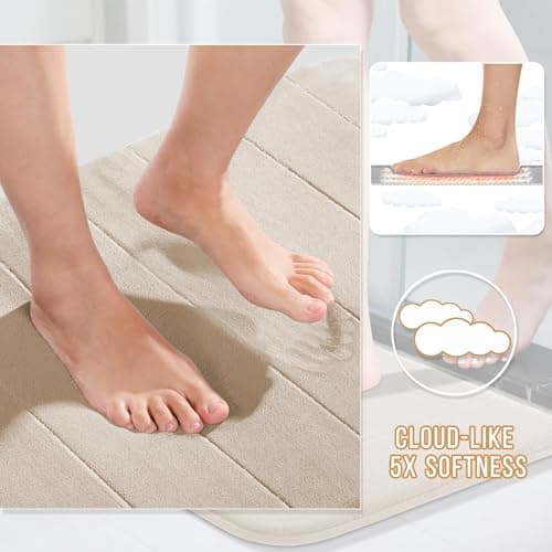 Yimobra Memory Foam Bath Mat Large Size 44 x 24 Inches, Comfortable, Soft, Super Water Absorption, Machine Wash, Non-Slip, Thick, Easier to Dry for Bathroom Floor Rug, Beige — view 2