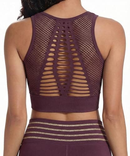 SEASUM Women's Longline Sport Bra Seamless Yoga Crop Top Medium-Low Support Workout Bra, #1 Grape Purple, Medium