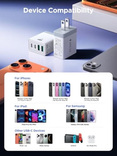 USB C Fast Charger Block, 40W 4-Port USBC Wall Charger Plug, 2Pack Type C Charger Fast Charging Blocks PD Power Adapter+QC USB Multiport Brick for iPhone 17/16/15/14/13/12 11/Pro Max, iPad, Samsung — view 5