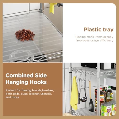 FDW 5-Tier Metal Wire Garage Storage Rack Shelf Unit for Garage/Kitchen,with Wheels,Chrome — view 4
