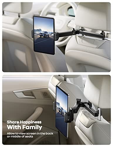 Lamicall Car Headrest Tablet Holder - [Extension Arm] Adjustable iPad Car Mount for Back Seat, Road Trip Essentials for Kids, 4.7-11" Tablet iPad Pro, Air, Mini, Galaxy, Fire, Black — view 2