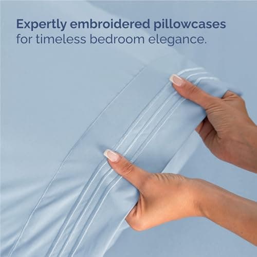 Full Size 4 Piece Sheet Set - Comfy Breathable & Cooling Sheets - Hotel Luxury Bed Sheets for Women & Men - Deep Pockets, Easy-Fit, Soft & Wrinkle Free Sheets - Light Blue Oeko-Tex Bed Sheet Set — view 5