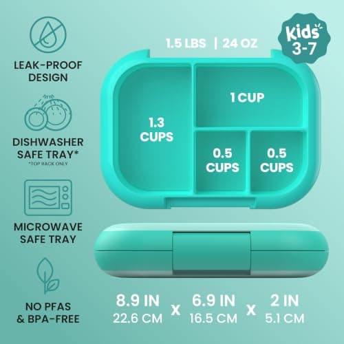 Bentgo Chill Kids Leakproof Lunch Box - 4-Compartment Bento Box with Built-In Ice Pack, 3.3 Cup Capacity, BPA-Free, Microwave & Dishwasher Safe Tray, Ages 3–7 (Aqua) — view 2