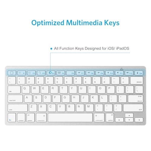 OMOTON Ultra-Slim Bluetooth Keyboard for iPad 11th/10th/9th/8th/7th, iPad Pro/Air/Mini and iPhone Series, Wireless iOS Keyboard with 12 Multimedia Keys for Office, Home, Travel, School, White — view 5