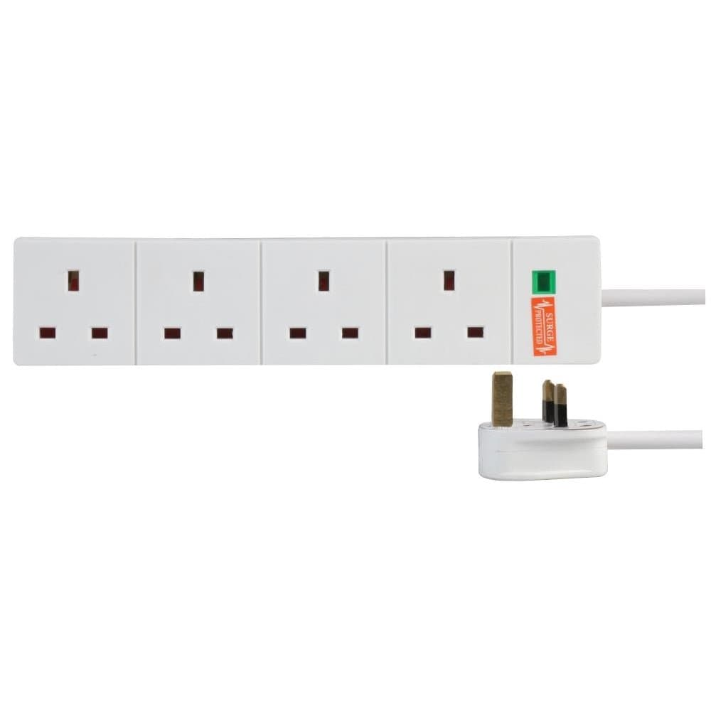 Surge Protected Extension Trailing Lead - Black/White Multi Plug USB Power Cable 2m 6 Gang Switched 2 USB Surge, White — view 6