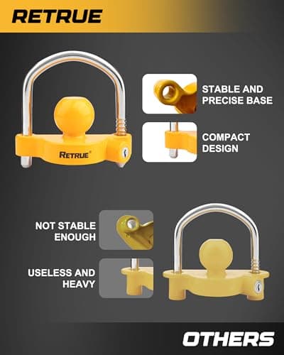 RETRUE Universal Coupler Lock Trailer Locks Ball Hitch Trailer Hitch Lock Adjustable Security Heavy-Duty Steel Fits 1-7/8 Inch, 2 Inch, 2-5/16 Inch Couplers, Yellow — view 3