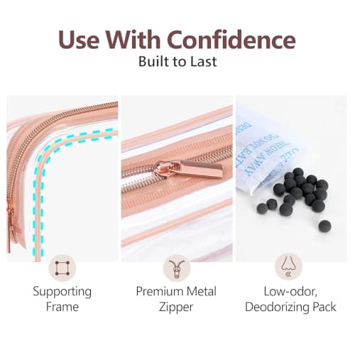 Packism Clear Makeup Bags, 4 Pack Quart Size Travel Bag TSA Approved Bags for Toiletries, Cosmetic Carry on Toilety Toiletry Rose Pin Active Rose Pink 4 Pack — view 4