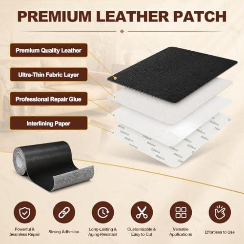 ONine Leather Repair Tape， 3 x 60 inches Self Adhesive Leather Repair Patch, Couch Patch for Furniture,Vinyl Repair kit，for Sofas, Furniture, car Seats, Office Chairs Chairs(Black) — view 2