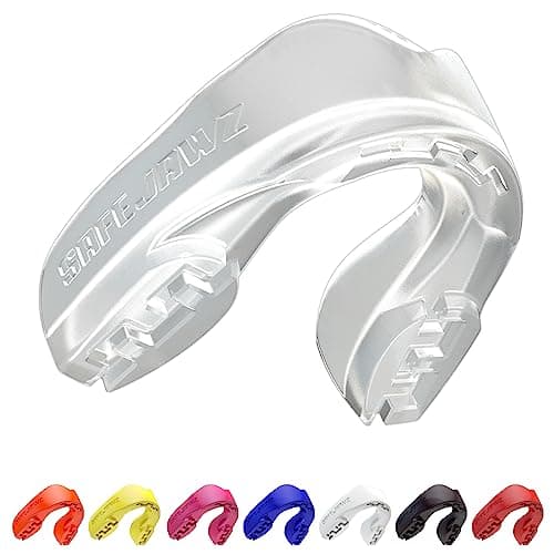 SAFEJAWZ Mouthguard Strapless Slim Fit, Adults and Junior with Case for Boxing, Basketball, Football, MMA, Martial Arts, Hockey and All Contact Sports (Adults (12+ Years), Clear)
