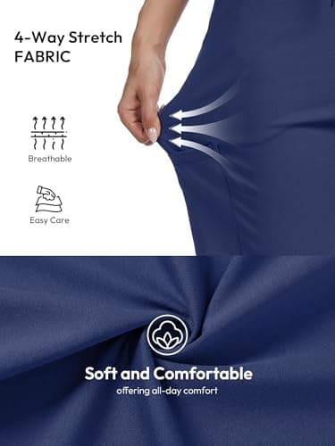 Tapata Wide Leg Scrub Pants for Women - 28/30/32/34 Inseam High Rise Straight Leg Yoga Scrub Uniform Pants with 7 Pockets, 32", X-Large, Navy Blue — view 3