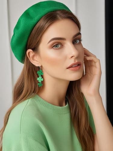 St. Patrick's Day Green Shamrocks Clover Lucky Grass Earrings for Women,Good Luck Dangling Earrings,Irish St. Patrick's Day Decorations Accessories. — view 6