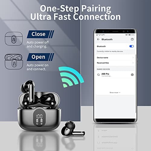 Wireless Earbuds, Bluetooth Headphones 5.4 HiFi Stereo, Wireless Earphones with ENC Noise Cancelling Mic, IP7 Waterproof in Ear Headphones, LED Digital Display Ear Buds, Touch Control, Black — view 3