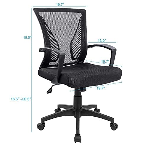 Furmax Office Chair Ergonomic Computer Desk Mesh Chair Mid Back Swivel Lumbar Support with Armrest (1, Black) — view 2