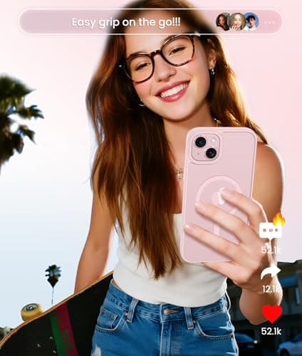 FNTCASE for iPhone 15 Case: for iPhone 14 Case & iPhone 13 Case [Compatible with Magsafe] Translucent Matte Cases with [Screen Protector] Military Grade Shockproof Protective Phone Cover - Light Pink — view 7