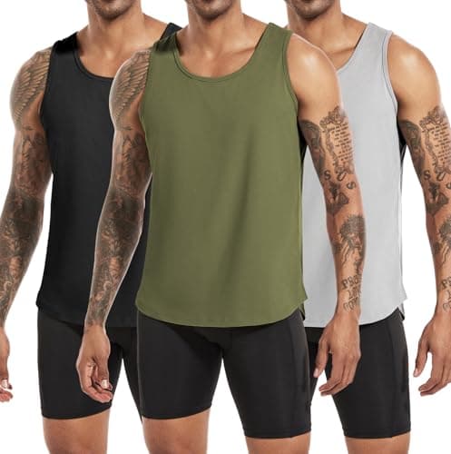 Boyzn 3 Pack Men's Cotton Running Tank Tops, Sleeveless Workout Muscle Tee Shirts, Athletic Gym Muscle Beach Fitness Bodybuilding Shirts Black/Gray/Green-3P03-XL