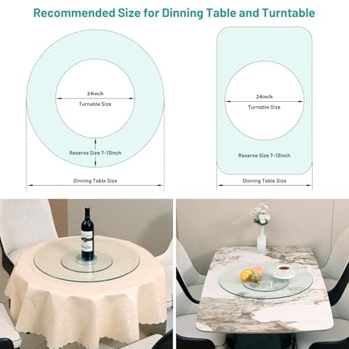 24" Tempered Glass Lazy Susan Turntable for Dining Table Large Tabletop 360° Rotating Tray Clear Serving Plate - Perfect for Family Gatherings, Banquets, and Weddings — view 6