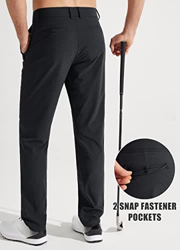 Libin Mens Golf Pants Stretch Work Dress Pants 30" Quick Dry Lightweight Business Casual Pant for Men Comfy Water Resistant, Black, 32W x 30L — view 3