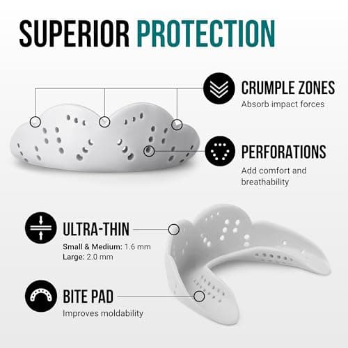 SISU Aero Medium Mouthguard, Snow White - 30% Stronger Protection for Lacrosse, Football, Hockey, Roller Derby, Team Sports - Remoldable Up to 20 Times - Ultra Slim - Works for Braces - Non Toxic — view 2