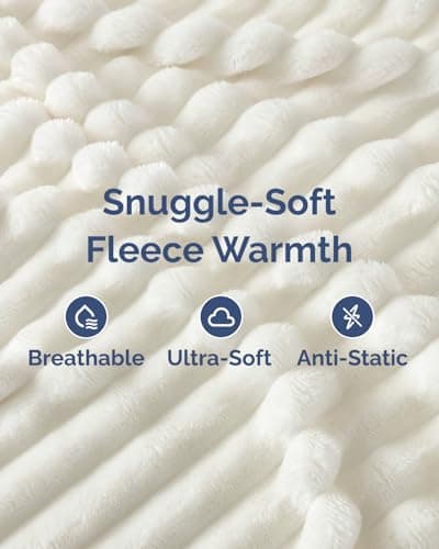 Super Soft Fleece Blanket Throw Size - Fleece Throw Blanket for Bed, Couch & Chair - Cozy, Warm & Breathable - All Season Fuzzy, Cute Decor, Microplush Bedding for Women, Men & Teens - 50x60, Ivory — view 2