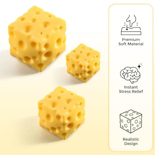 Cheese Squishy Cube Block, Squishy Fidget Toys for Adults, Easter Basket Stocking Stuffers, Sensory Stress Ball Squeeze Toys for Stress Relief (Yellow 2.4 in) — view 5