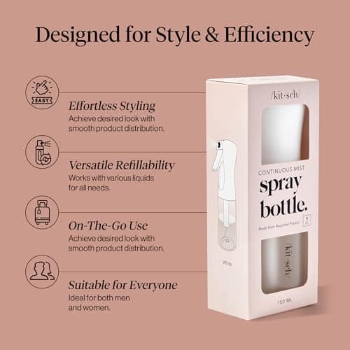 Kitsch Continuous Spray Bottle for Hair – Fine Mist Water Mister & Water Spray Bottle – Recycled Hair Spray Bottle – Spray Bottles for Cleaning, Styling, Plants & More – White, 150ml — view 2
