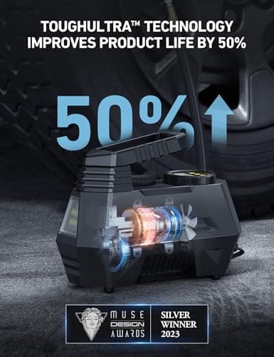 AstroAI AIRUN H Tire Inflator Portable Air Compressor Air Pump for Car Tires-Car Accessories, 9.8Ft Cord-12V DC-Powered Auto Pump with Digital Pressure Gauge, LED Light for Bicycle, Balloons, Yellow — view 3
