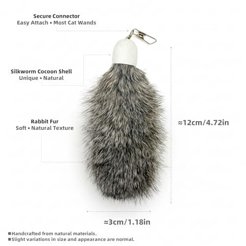 ZAYLUMO 2 Pack Natural Rabbit Fur Cat Toy Refills – Silent Interactive Cat Toys for Indoor Cats, Handmade Replacement Heads with Secure Connector for Cat Wand Toys