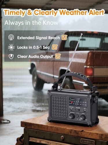 Raynic Emergency Radio (Upgraded) – AM/FM Radio, Solar & Hand Crank Powered, 12000mAh Rechargeable Battery, Emergency Phone Charging, 5W Flashlight, SOS for Emergencies, Power Outages & Outdoor Use — view 4