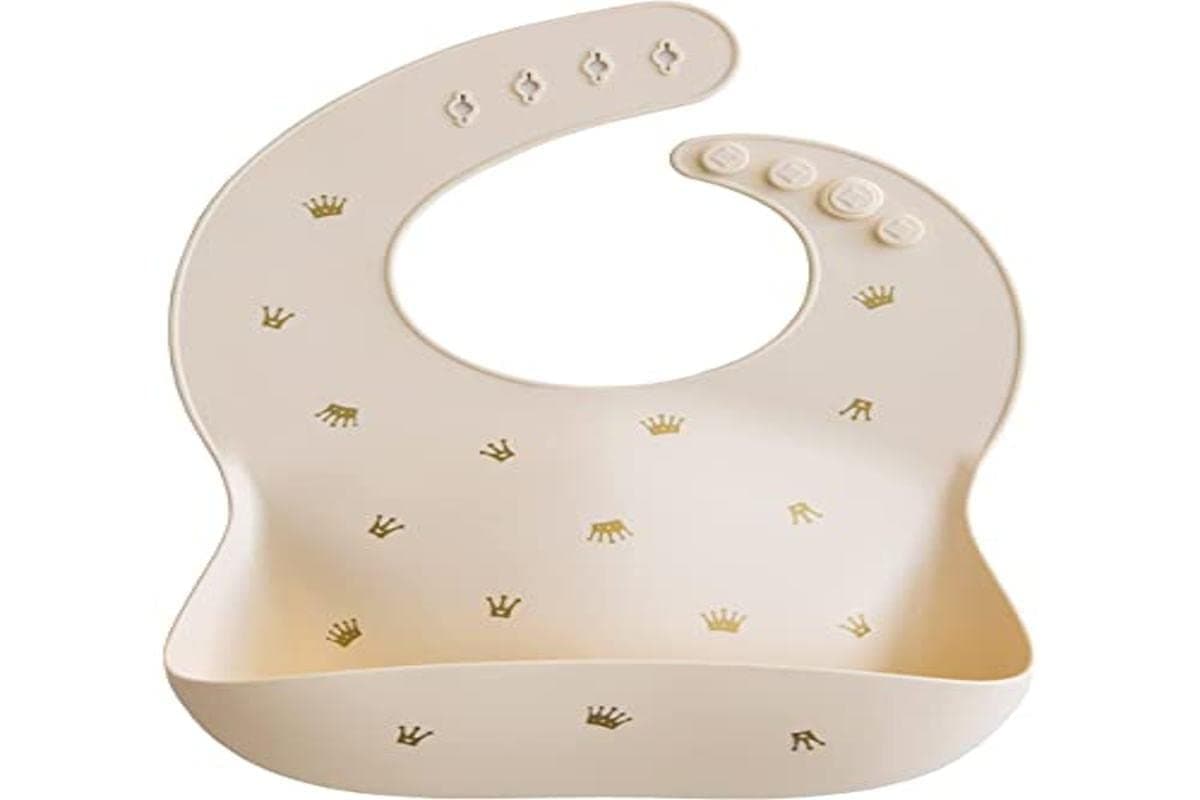 Mushie Baby Silicone Bib | Adjustable Fit Waterproof Bibs | Easy Wipe Baby Feeding Bibs | 4 Adjustable Sizes with Deep Front Pockets | 100% BPA and Phthalate Free — view 4
