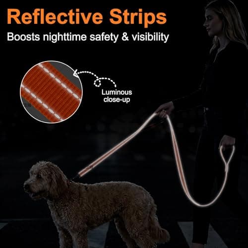 CLCKUMTU Heavy Duty Dog Leash with 2 Comfortable Padded Handles, 6FT Traffic Handle Extra Control, Highly Reflective Threads Leash for Small/Medium/Large Dogs (Orange) — view 5