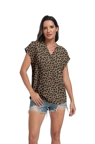 Lepunuo Womens Blouses Dressy Casual Trendy Summe Dressy Casual Tops Formal Button Down Cap Sleeve V Neck Shirts — view 2