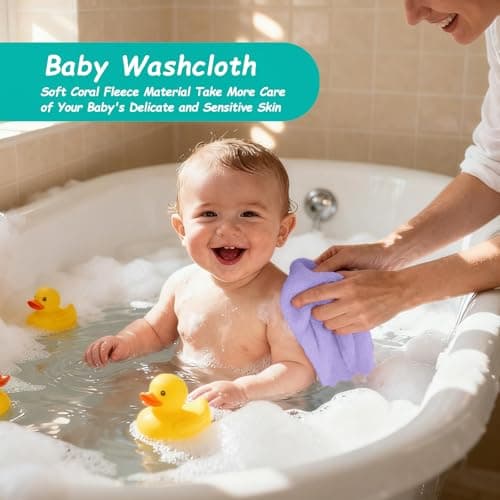 HOMEXCEL Baby Washcloths 12 Pack-Microfiber Coral Fleece Baby Bath Face Towel 7 x 9 Inch Extra Absorbent Soft Burp Cloth and Wash Cloths for Newborn-Infants and Toddlers,Purple — view 4