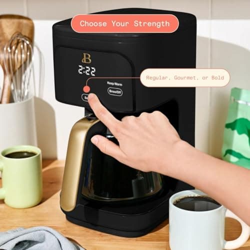 B - 12-Cup Programmable Coffee Maker with Touch Controls, Auto Brew Timer, Reusable Filter, Large Glass Carafe, Countertop Coffee Machine (Black Sesame) — view 3