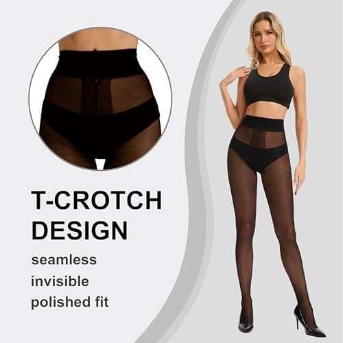 HeyUU 40D T-Crotch Sheer Pantyhose for Women, High Waist Stretchy Silky Stockings with Durable Reinforced Toes Black 2XL