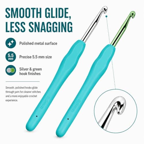 2-Pack 5.5mm Crochet Hooks, Ergonomic Soft Grip Knitting Needles for Arthritis Hands & Beginners, Extra Long Smooth Aluminum Hooks for Yarn Crafts (Size 5.5mm) — view 4