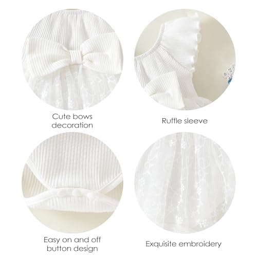 TENTIDE Baby Girl Romper Dress Ribbed Newborn Lace Boho Tutu Dresses Headband Baptism Photography Wedding Summer Outfit 0-24M(6-12 Months,White) — view 4