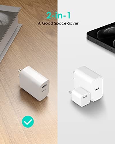 [4 Pack] USB C Charger Block Fast Charging Multiport Adpater [PD 20W USB-C & QC 3.0 USB-A Port] for iPhone 17/16/15/14/13/12/11/X/8, iPad, Galaxy, Google & More — view 3