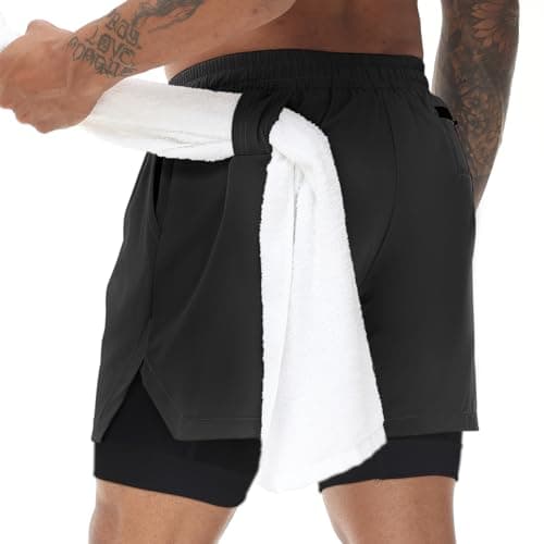 Muscle Killer Men's 2 in 1 Running Shorts Quick Dry Gym Athletic Shorts with Liner Workout Short for Men with Pockets Black — view 3