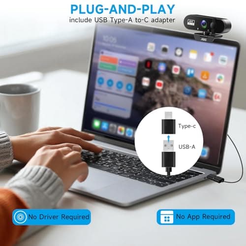 AOC 4k Webcam for PC with Microphone, Computer Camera with Noise Cancellation, Privacy Cover, 99° FOV, Plug & Play USB Webcam for Streaming, Conferencing, Zoom, Skype, Facetime, Laptop, PC, Skype — view 4