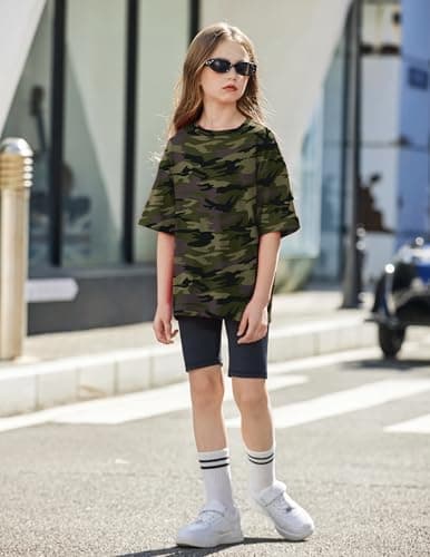Arshiner Girls Camo Shirts Short Sleeve Casual Oversized Clothes for Girls Crewneck Soft Girl Loose Fit Shirts for Kids Camo 7-8 Years — view 5