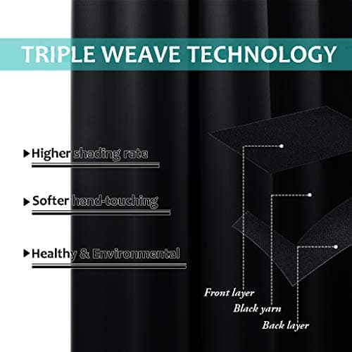 NICETOWN Extra Long Truly Blackout Drapes for Hall and Villa, 52-inch Width Each Panel, 102-inch Length, Black, 2 Pieces, 100% Blackout Window Curtain Panels with Black Lined for Night Shift Worker — view 5