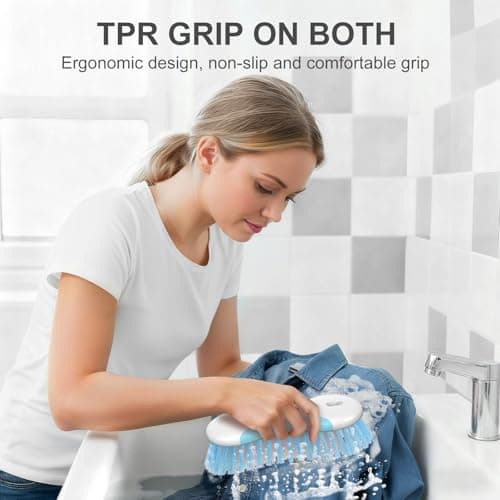 SetSail Multi-Purpose Scrub Brush of 2 Pack, Stiff Bristles Cleaning Brush with Non-Slip Grip Heavy Duty Scrub Brushes for Cleaning Bathroom Kitchen Tile Bathtub Sink, Blue — view 2