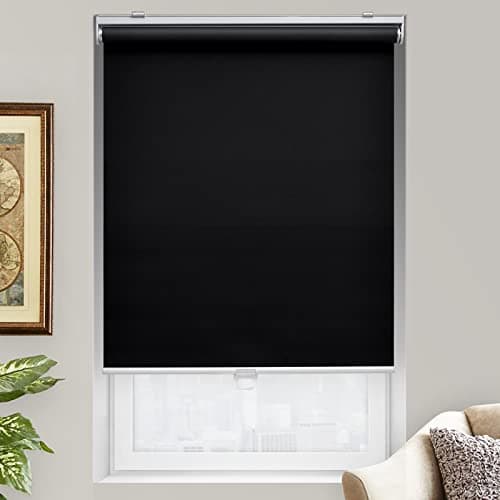 AOSKY Cordless Roller Shades Blackout Blinds for Windows Room Darkening Rolled Up Shades with Spring System, UV Protection Window Shades Door Blinds for Home 25" W x 72" H (64W x 183H cm),Black