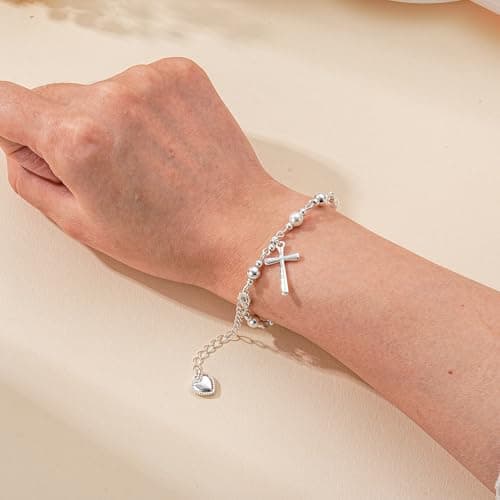 Jesvo First Communion Gifts for Girls, Pearl Cross 1st First Holy Communion Bracelet Tween Catholic Christian Religious Jewelry for Teens Teenage Kids — view 2