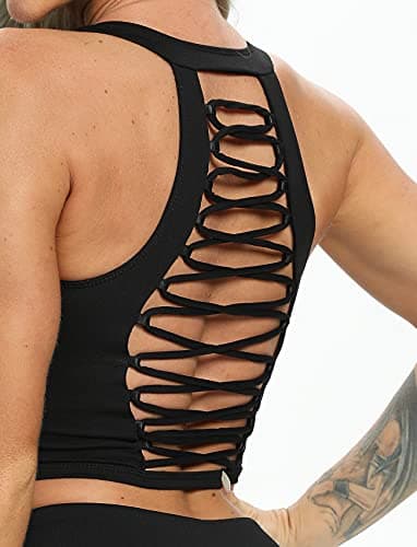 SEASUM Women's Longline Sport Bra Seamless Yoga Crop Top Medium-Low Support Workout Bra, #4 Criss-cross Black, Medium — view 2