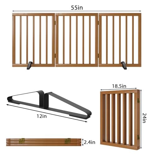 Freestanding Pet Gate Foldable Dog Gate (55 inches Wide) Walnut Bamboo Door Gates for Stair Doorways House Dog Fences Indoor (2 Support Feet Included) — view 5