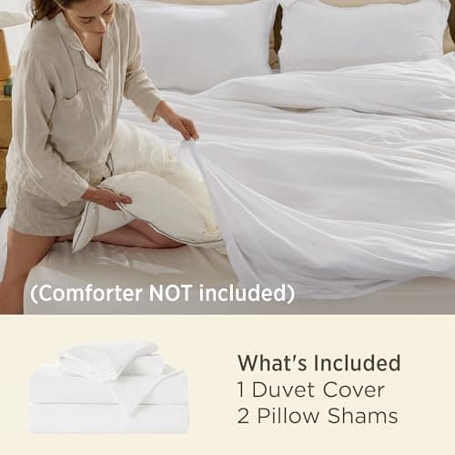 Bedsure White Duvet Cover Queen Size - 3 Pieces Prewashed Cotton-Like Polyester Extra Soft Bedding Set, Includes 1 Duvet Cover 90x90 Inches with Zipper Closure & 2 Pillow Shams, Comforter Not Included